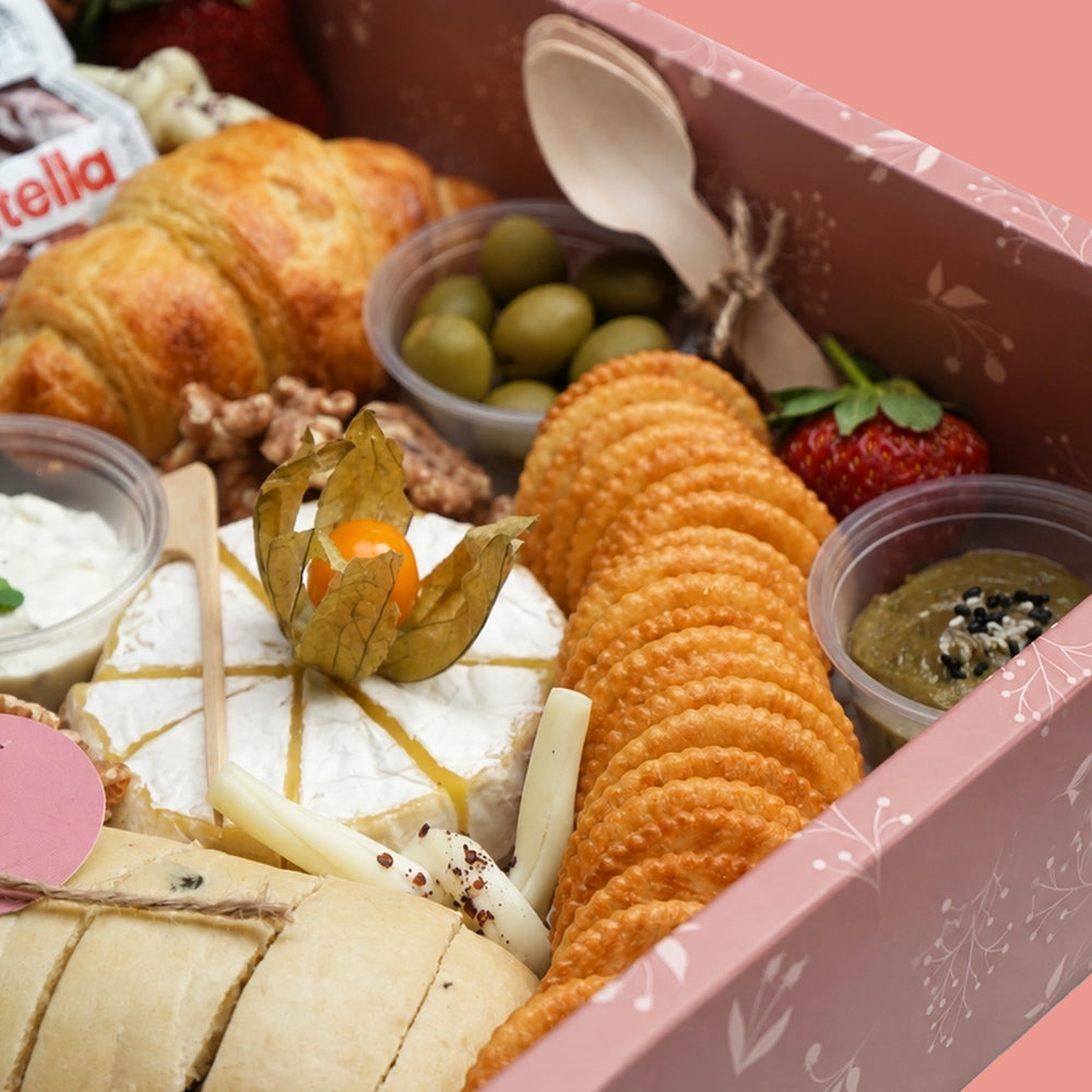Mazzah Sourdough Bread Box with artisan sourdough loaves — overhead view
