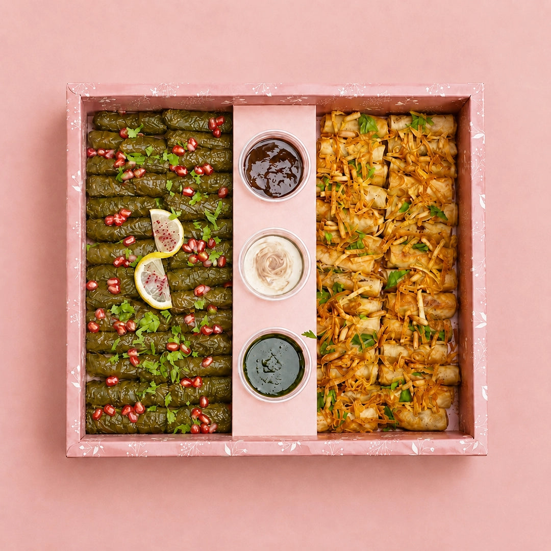 Mazzah Waraq Enab, Fattah and Musakhan Box with Levantine mains